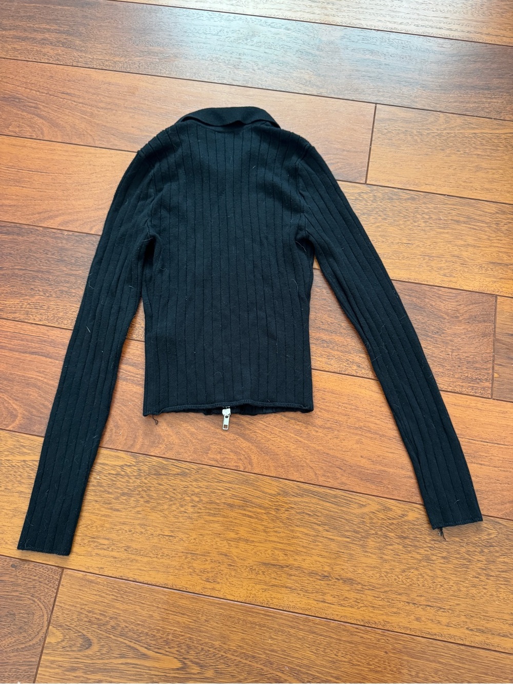 Abercrombie & Fitch Black Ribbed Zip Sweater | XS | Collared Knit Top - Picture 3 of 5